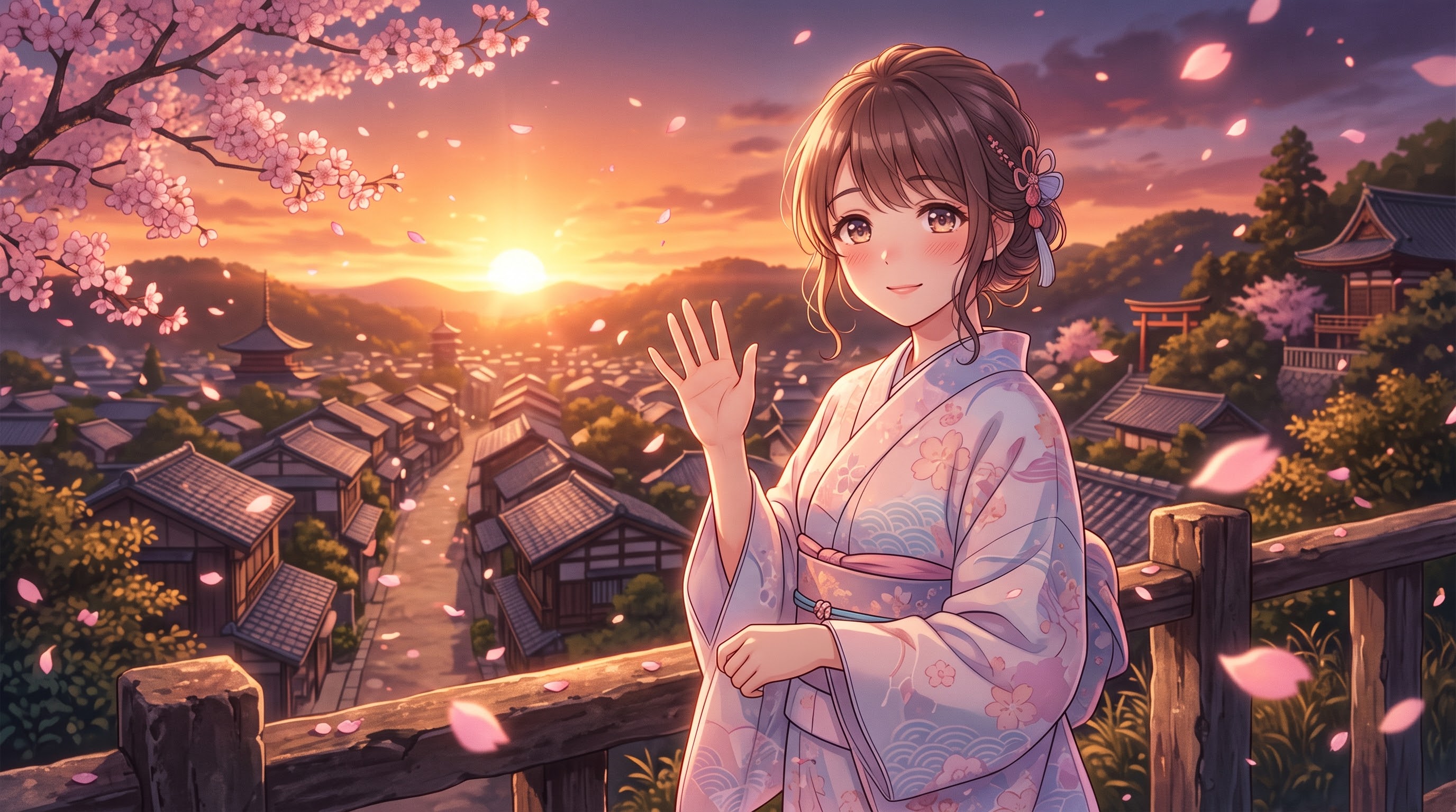 Anime Girl bei Sonnenuntergang